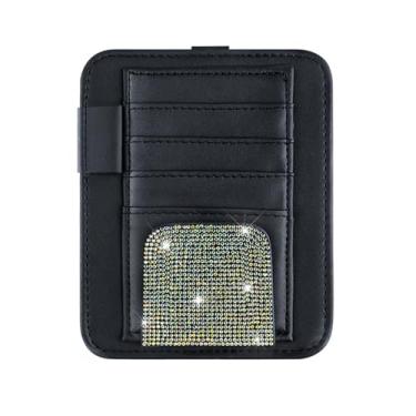 Imagem de MINGZAIQIPEI Organizador de viseira de sol de carro brilhante com strass, bolsa organizadora de viseira de caminhão com vários bolsos, suporte de óculos, organizadores universais para a maioria dos