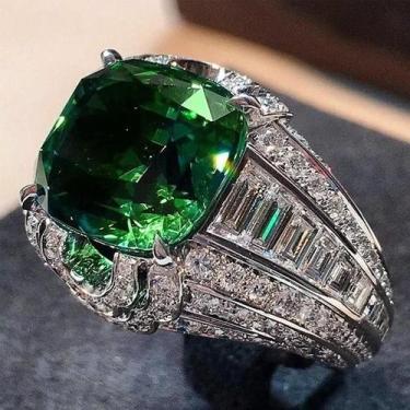 Imagem de Anel de Casamento Feminino com Pedra Verde - Micro Pavê CZ Brilhante, 