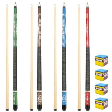 Imagem de Pennpliy Conjunto de 4 tacos de sinuca feitos de madeira de bordo premium, inclui 4 gizes de bilhar extras para tacos de sinuca, 147 cm de taco de bilhar para jogadores profissionais de bilhar