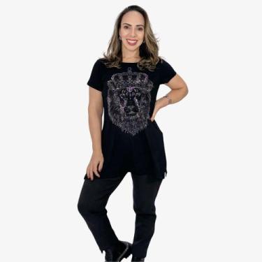 Imagem de Blusa Veste Legging Leão Bicolor Coroa Strass - DELUTHI, GG