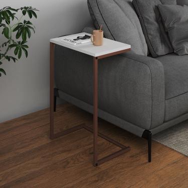Imagem de Mesa Lateral de Apoio Industrial Sofá Charmme Ferro Cobre e Tampo Branco
