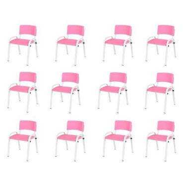 Imagem de Kit 12 Cadeira Iso Infantil Creche, Escola Base Branco Rosa - LAURALAN