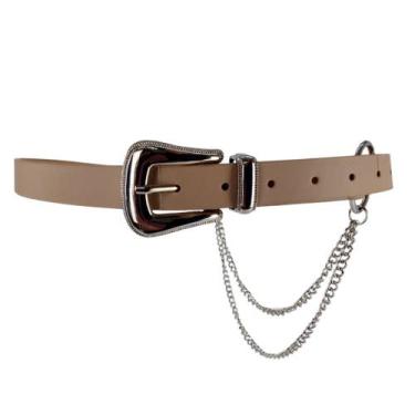 Imagem de Cinto Feminino Corrente Dupla Fivela Em Metal R045 - Stylestore, Bege