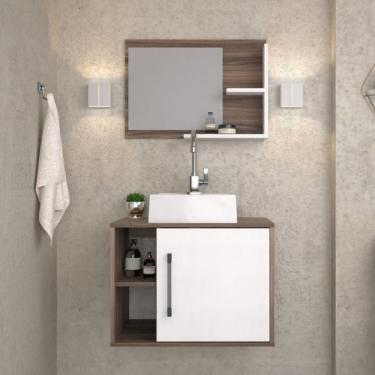 Imagem de Conjunto para Banheiro Gabinete com Cuba Quadrada Q32 e Espelheira Laura Nogal Branco Chess