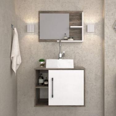 Imagem de Conjunto para Banheiro Gabinete com Cuba Quadrada Q32 e Espelheira Laura Carvalho Dark Branco Chess