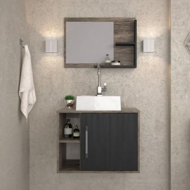 Imagem de Conjunto para Banheiro Gabinete com Cuba Quadrada Q32 e Espelheira Laura Carvalho Dark Preto ônix