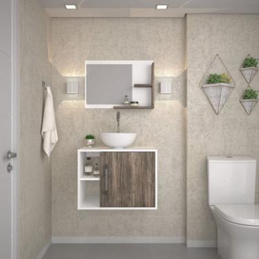 Imagem de Conjunto para Banheiro Gabinete com Cuba Redonda R30 e Espelheira Laura Branco Chess Carvalho Dark