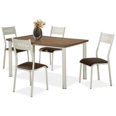 Imagem de Mesa De Jantar Aço Nobre Júlia Plus Com 4 Cadeiras Off White Com Marrom