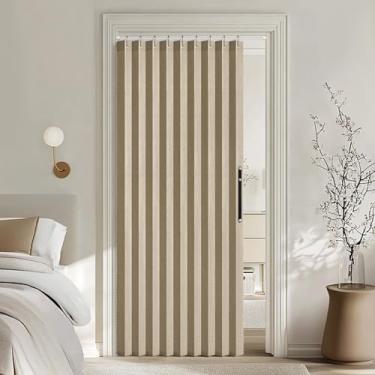 Imagem de MIULEE Cortinas de porta dobráveis magnéticas estilo acordeão para portas/armário, divisória de quarto, cortinas plissadas com ganchos para sala de estar interior/quarto/armário aberto, cáqui, L99 x C