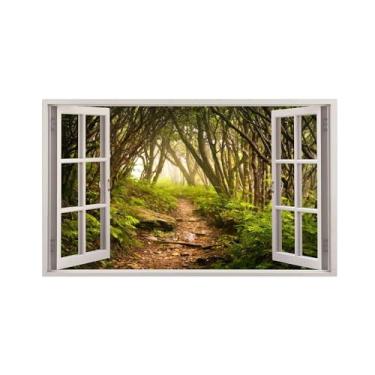 Imagem de Impressão lona janela falsa-Árvore floresta-Imagem arte parede paisagem-Pintura moderna para banheiro decoração 30x50cm12x20in Sem Moldura