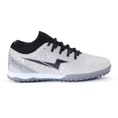 Imagem de Chuteira Botinha Cronos Society Futebol Grama Sintética Masculino Feminino Sola Costurada (Cinza/Preto, BR, Adulto, Numérico, 36)