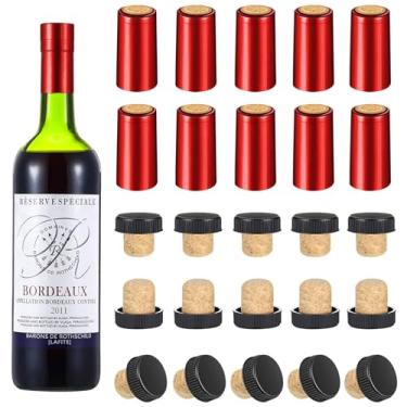Imagem de Blulu 100 peças de rolha de rolha de garrafa de vinho, kit de plástico superior de 50 cápsulas termorretráteis de PVC em forma de T, 50 tampas de rolha de vinho, selador de garrafa de degustação