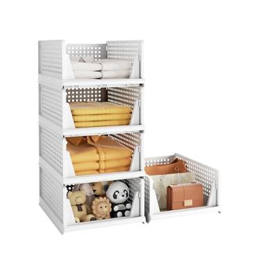 Imagem de Pacote com 5 sistemas organizadores de armários, cesta empilhável de armazenamento de roupas, empilhável, organizadores dobráveis para guarda-roupa, organizador de roupas, adequado para quartos