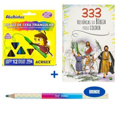 Imagem de Kit de Colorir Infantil Livro Biblico + Big Giz de Cera + 1 Lápis de C