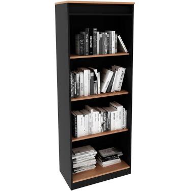 Imagem de Estante Armário Alta Livreiro Multiuso Office 4 Prateleiras Amêndoa/preto