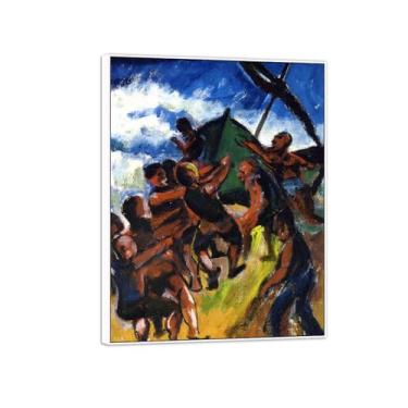 Imagem de MUHJDYC Pintura famosa de Hermann Max Pechstein - Pescador com Barco - Tela de arte - Arte de parede para sala de estar - Reprodução 20x25cm-8x10in Moldura branca