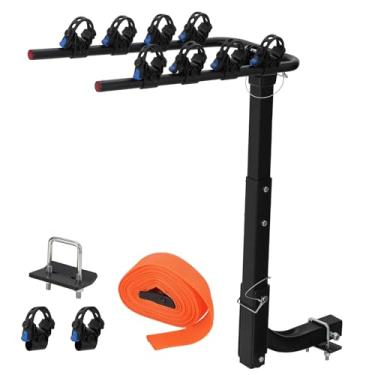 Imagem de Suporte para bicicleta de engate de 4 bicicletas, engate de reboque para carros, caminhões, SUVs com engate de 5 cm | Estrutura de aço dobrável com adaptador anti-chocalho, suportes de amarração e