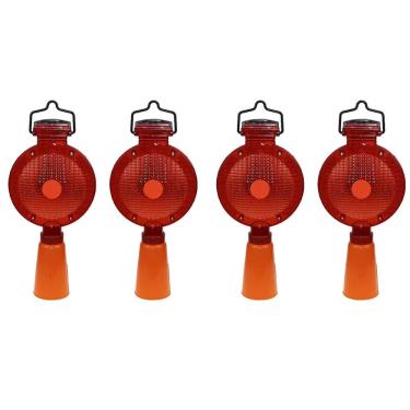 Imagem de Sinalizador Solar Viario Cone Kit 4 Uni LED Sinalizaçao Iluminaçao Automatico Segurança Obra Rua Rodovia 