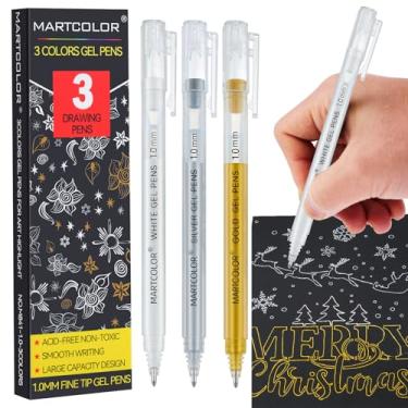 Imagem de MARTCOLOR Canetas de gel douradas, prateadas, brancas, 1.0, de ponta fina, opaca, para desenho em papel preto, destaque de arte, ilustração, diário de balas, confecção de cartões e projetos de