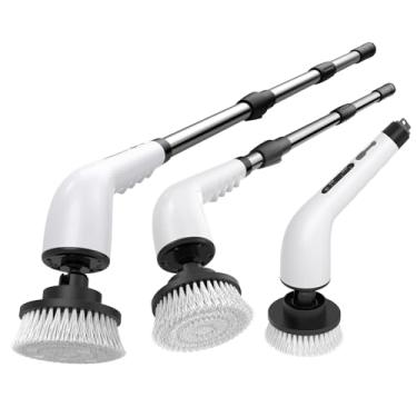 Imagem de Esfregão giratório elétrico para banheiro - esfregão de chuveiro sem fio com alça ajustável, 2 velocidades, esfregão de banheiro com 8 cabeças de escova substituíveis, esfregão elétrico para limpeza