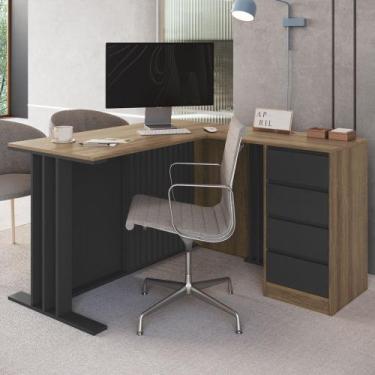 Imagem de Escrivaninha em L 120cm 4 Gavetas Rael Mel/Grafite F10 - Mpozenato, Me