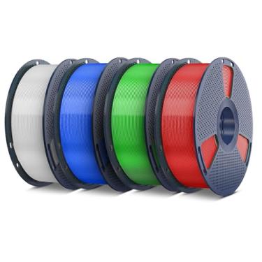 Imagem de SUNLU Pacote de filamento PETG de 1,75 mm 4 kg, menos amarração e boa aderência de camada, filamento de impressora 3D 4 kg, 1 kg por carretel, pacote com 4, 4 cores (transparente com 3 carretéis de