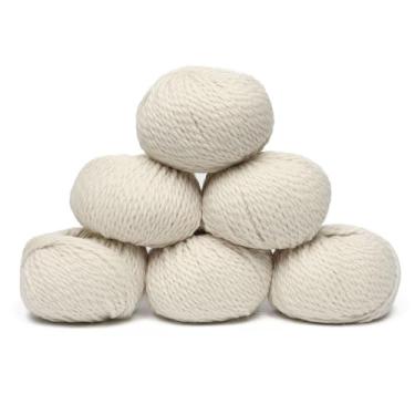 Imagem de Conjunto de 6 novelos de lã de alpaca 100% bebê, peso volumoso, feito no Peru, macio e perfeito para tricô e crochê (branco alabastro, volumoso - 6 novelos)