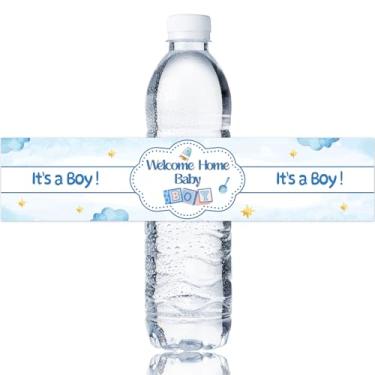 Imagem de Adesivos de garrafa de água Welcome Baby Boy, etiquetas de garrafa de água para chá de bebê, decorações de festa de aniversário de menino doce, suprimentos de etiquetas de festa de revelação de gênero
