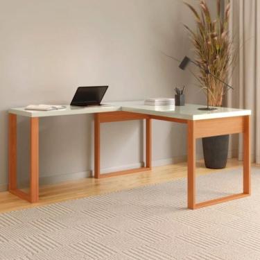 Imagem de Mesa para Escritório de Canto 135x158cm MDF Off White Freijó Dalla Costa