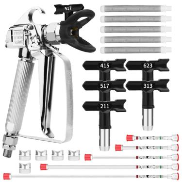 Imagem de Spray freely Pistola De Pintura Airless Alta Pressão 3600 Psi Com Proteção Bico E 5 Pontas Pulverização (211, 313, 415, 517, 623) Filtros, Hastes Extensão Pintadas