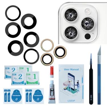 Imagem de LOZOP Substituição do vidro da câmera traseira com adesivo pré-instalado, ferramentas de reparo e manual de instalação compatível com iPhone 16 Pro e 16 Pro Max (2 unidades)