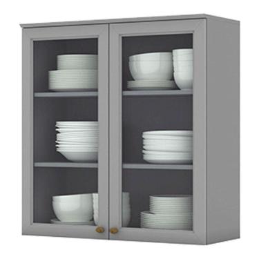 Imagem de Armário Aéreo 2 Portas De Vidro 80 Cm Americana Cinza – Henn