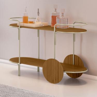 Imagem de Carrinho Bar Órbita em Madeira Maciça Castanho Estrutura em Metal Champagne