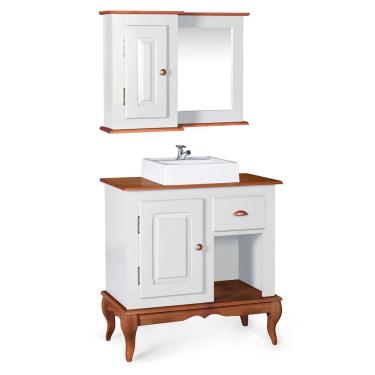 Imagem de Gabinete para Banheiro com Cuba e Armário Espelheira Dália 3064 - Off White/Imbuia Glazer