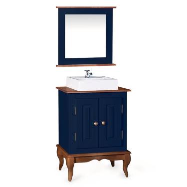 Imagem de Gabinete para Banheiro 2 Portas com Cuba e Espelheira Dália 3057 - Azul Petróleo/Imbuia Glazer