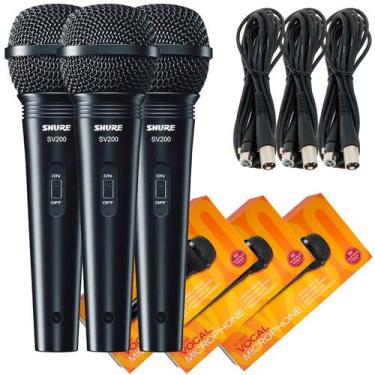 Imagem de Kit c/ 3 microfones shure de mão com fio sv200 unidirecional