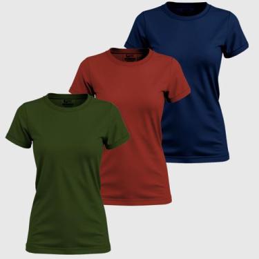 Imagem de Kit 3 Blusinhas Femininas Camiseta Basica 100% Algodão Gola Redonda Fa