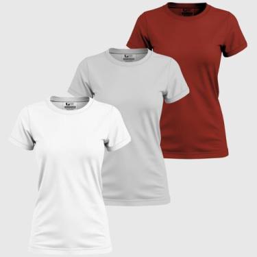 Imagem de Kit 3 Blusinhas Femininas Camiseta Basica 100% Algodão Gola Redonda Fa