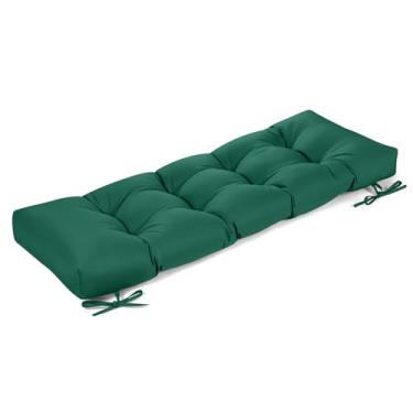 Imagem de ROFIELTY Almofada de banco para ambientes externos, tecido impermeável/à prova de sol, almofada de banco tufada com 2 laços, adequada para banco de jardim ao ar livre/balanço/móveis internos (verde