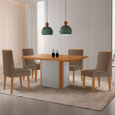 Imagem de Mesa de Jantar Isadora 120cm Tampo Canto Copo MDF Laminado com 4 Cadeiras Lisboa