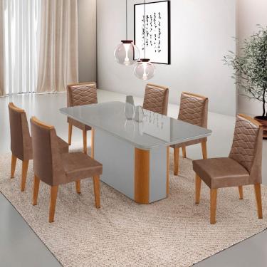 Imagem de Mesa de Jantar Isadora 180cm Tampo MDF Vidro com 6 Cadeiras Eloise