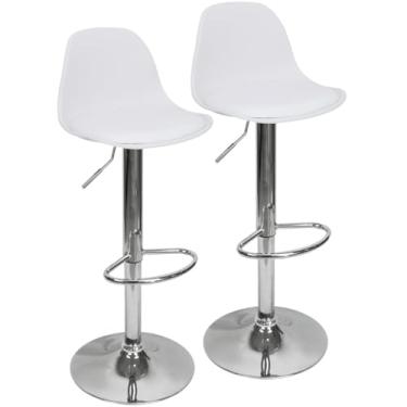 Imagem de Kit 2 Banquetas Giratória Regulável Base Giratória Cromada(Branco)
