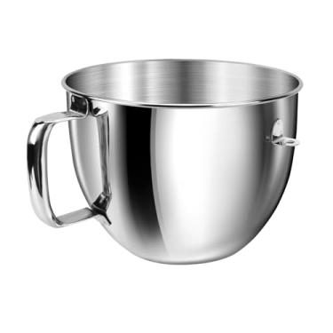 Imagem de Tigela misturadora de aço inoxidável 6QT com alça compatível com batedeiras KitchenAid Bowl Lift Stand Mixers KD2661, KL26M, KP26M1, KP26M8, KP26N9, KV25G, KV25M. Tigela de mistura de grau alimentício