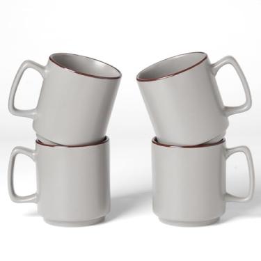 Imagem de famiware Conjunto de 4 canecas de café, canecas de café Nebula 400 ml, conjunto de copos de cerâmica com alça para latte, chá, leite, cappuccino, cacau, cinza claro