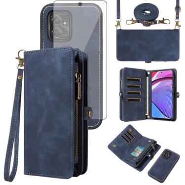 Imagem de Asuwish Capa de celular para Motorola Moto G Power 5G 2023 com zíper carteira destacável com protetor de tela de vidro temperado alça transversal alça flip porta-cartão slot GPower G5 mulheres meninas