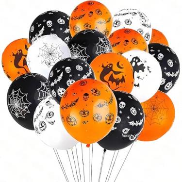 Imagem de Balões de Dia das Bruxas Balões pretos laranja e brancos, balão decorativo com estampa de látex, para decorações de festa de aniversário de Halloween, decoração de formatura de aniversário (125)