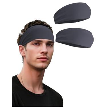 Imagem de Bandanas para homens e mulheres, faixa de transpiração cinza antiderrapante para esportes, faixas de cabeça de suor, faixas de cabelo para corrida, ciclismo, ioga, basquete, treino, futebol, tênis