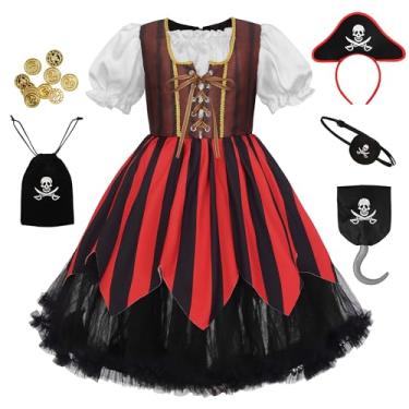 Imagem de Uplus ME Pirate Costume Girls Pirate Dress Kids Buccaneer Costume Dress Up Outfit for Birthday Halloween Cosplay (6-7Y/130)