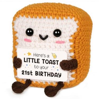 Imagem de Glydein A Little Toast to Your 21st Birthday - Mini Handmade Crochet Toast Gifts for 21st birthday female Male, Funny 21st Birthday Gifts for Her Him Daughter Son Sister Friend, Adult Handmade Crochet