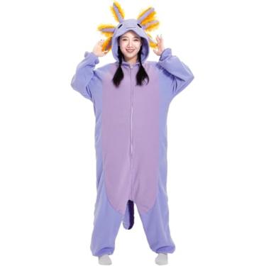 Imagem de LandRosy Pijamas de dormir unissex para adultos, macacão de pelúcia de Halloween, Salamandra roxa, M